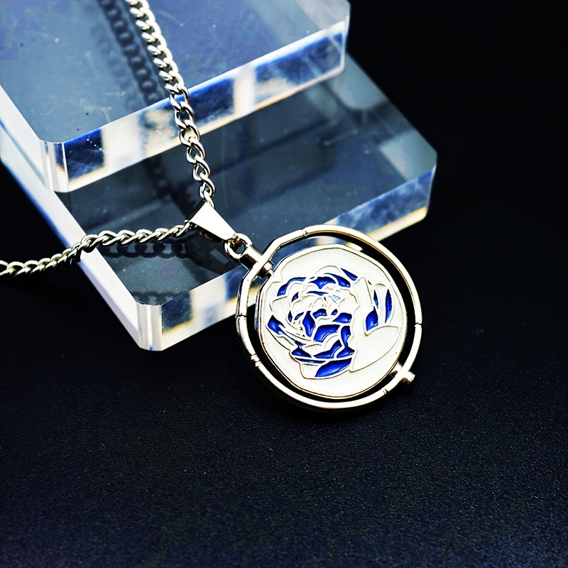 Double-Sided Rose Stainless Steel Chain Pendant Necklace